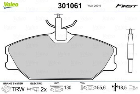 Тормозные колодки дисковые RENAULT/DAEWOO 25/Laguna/Megane/Safrane/Lublin "1,4-3,0 "F "84>> Valeo 301061