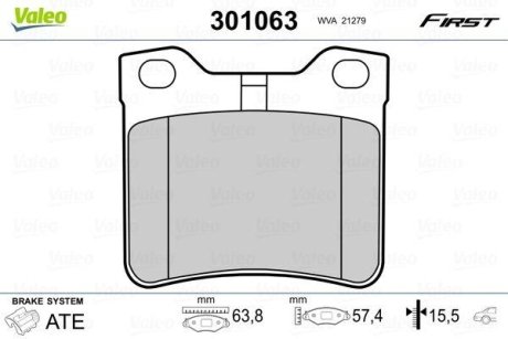 Тормозные колодки дисковые PEUGEOT 406/607 "1,8-3,0 "R "97-05 Valeo 301063