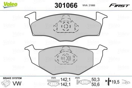 Тормозные колодки дисковые VAG Golf/Polo/Vento/Cordoba "1,0-1,9 "F "86-02 Valeo 301066