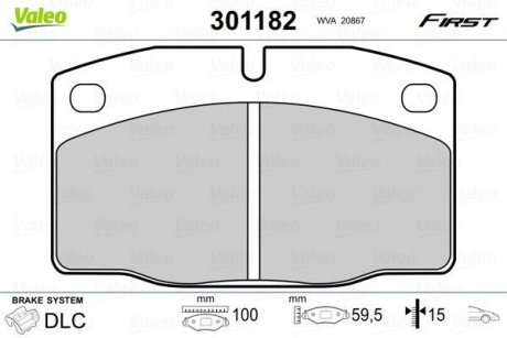 Тормозные колодки дисковые OPEL AsconaBC/CorsaA/KadettDE/MantaB/OmegaA/RekordE/VectraA &quot;F &quot;75-95 Valeo 301182 (фото 1)