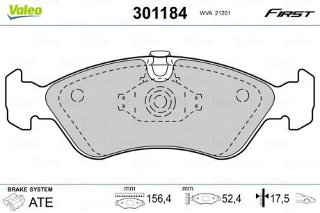 Тормозные колодки дисковые DAEWOO/OPEL Lanos/Nexia/AstraF/OmegaA/VectraAB "1,4-2,4 "F "86-05 Valeo 301184