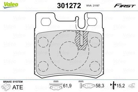 Гальмівні колодки дискові MERCEDES 190/Cabriolet/C-Class/E-Class/Kombi/SL/SLK "1,8-5,0 "R "85-01 Valeo 301272