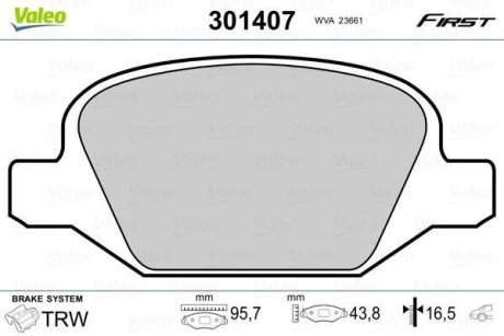 Гальмівні колодки дискові ALFA/FIAT/LANCIA 147/156/GT/Linea/Lybra "1,4-3,2 "R "97>> Valeo 301407