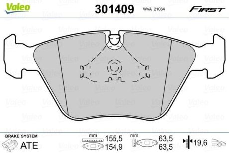 Гальмівні колодки дискові BMW 5(E39) "2,0-3,5 "F "95-04 Valeo 301409 (фото 1)