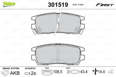 Тормозные колодки дисковые MITSUBISHI L400/Pajero/Sigma "2,4-3,5 "R "90>> Valeo 301519