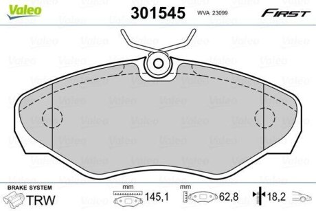 Тормозные колодки дисковые NISSAN/OPEL/RENAULT Primastar/Vivaro/Espace/Trafic "1,9-3,0 "F "98>> Valeo 301545