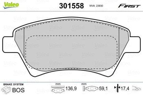 Тормозные колодки дисковые RENAULT GrandScenic/Kangoo/Megane/Scenic "1,4-2,0 "F "01>> Valeo 301558