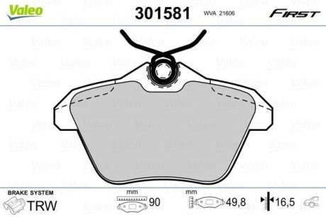 Тормозные колодки дисковые ALFA/LANCIA 156/166/Kappa "1,6-3,2 "R "94-07 Valeo 301581