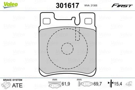 Тормозные колодки дисковые MERCEDES C-Class/CLK/E-Class/S-Class/SL/SLK "2,0-6,0 "R "91-11 Valeo 301617