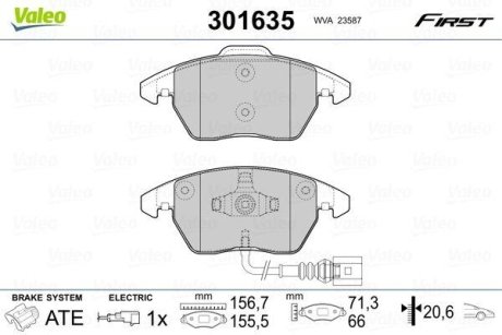 Тормозные колодки дисковые VAG A1/A3/TT/Fabia/Octavia/Caddy/CC/Golf/Jetta/Passat "1,0-3,6 "F "99>> Valeo 301635