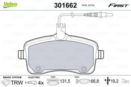 Тормозные колодки дисковые PEUGEOT 407 "1,6-2,0 "F "04>> Valeo 301662