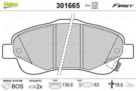 Тормозные колодки дисковые TOYOTA Avensis/Corolla "1,6-2,4 "F "03-09 Valeo 301665