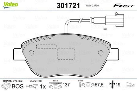 Гальмівні колодки дискові FIAT/OPEL Doblo/Linea/Combo "1,3-2,0 "F "07>> Valeo 301721