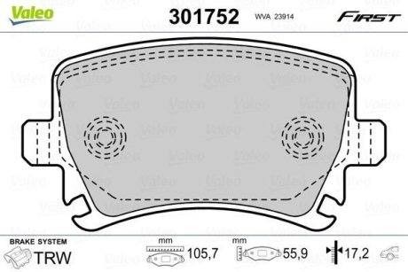 Тормозные колодки дисковые VAG A3/A4/A6/Q3/TT/Octavia/Caddy/CC/Golf/Passat/Touran "1,0-3,6 "R "99>> Valeo 301752