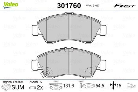 Тормозные колодки дисковые HONDA Civic/Jazz/Logo "1,2-1,6 "F "91-08 Valeo 301760