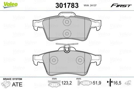 Гальмівні колодки дискові CITROEN/FORD/JAGUAR/MAZDA/OPEL/RENAULT/SAAB/VOLVO "1,0-5,0 "R "01>> Valeo 301783