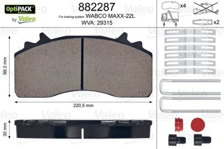 Колодки гальмівні WVA 29315; 220,5x 99,3x30 Valeo 882287