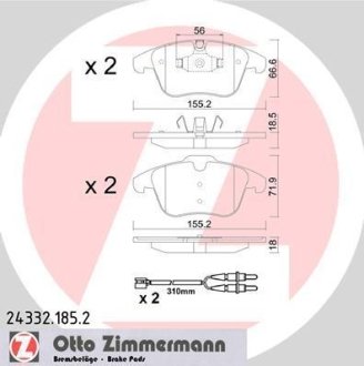 Колодки тормозные дисковые (комплект 4 шт.) ZIMMERMANN 24332.185.2