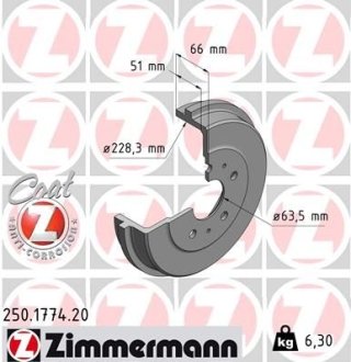 Барабан тормозной ZIMMERMANN 250.1774.20