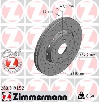 Диск тормозной ZIMMERMANN 280.3191.52